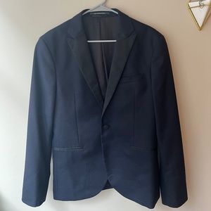 Men's Dark Blue and Black Dress Blazer